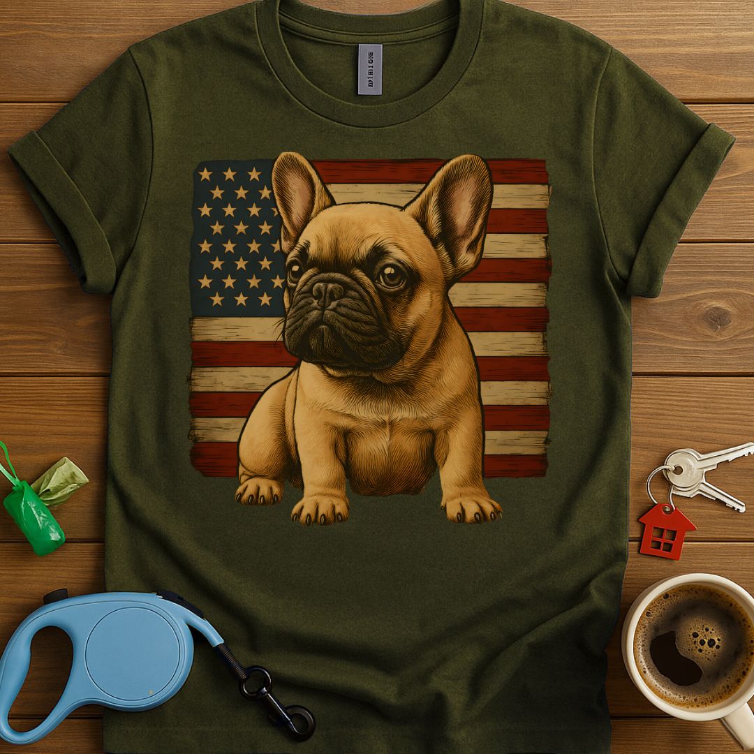 Fawn French Bulldog Usa Flag T-Shirt