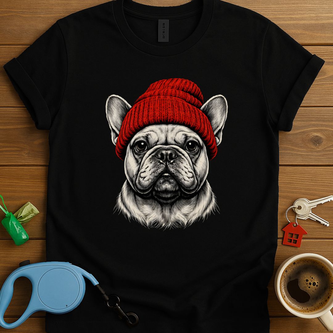 Red Beanie Frenchie T-Shirt