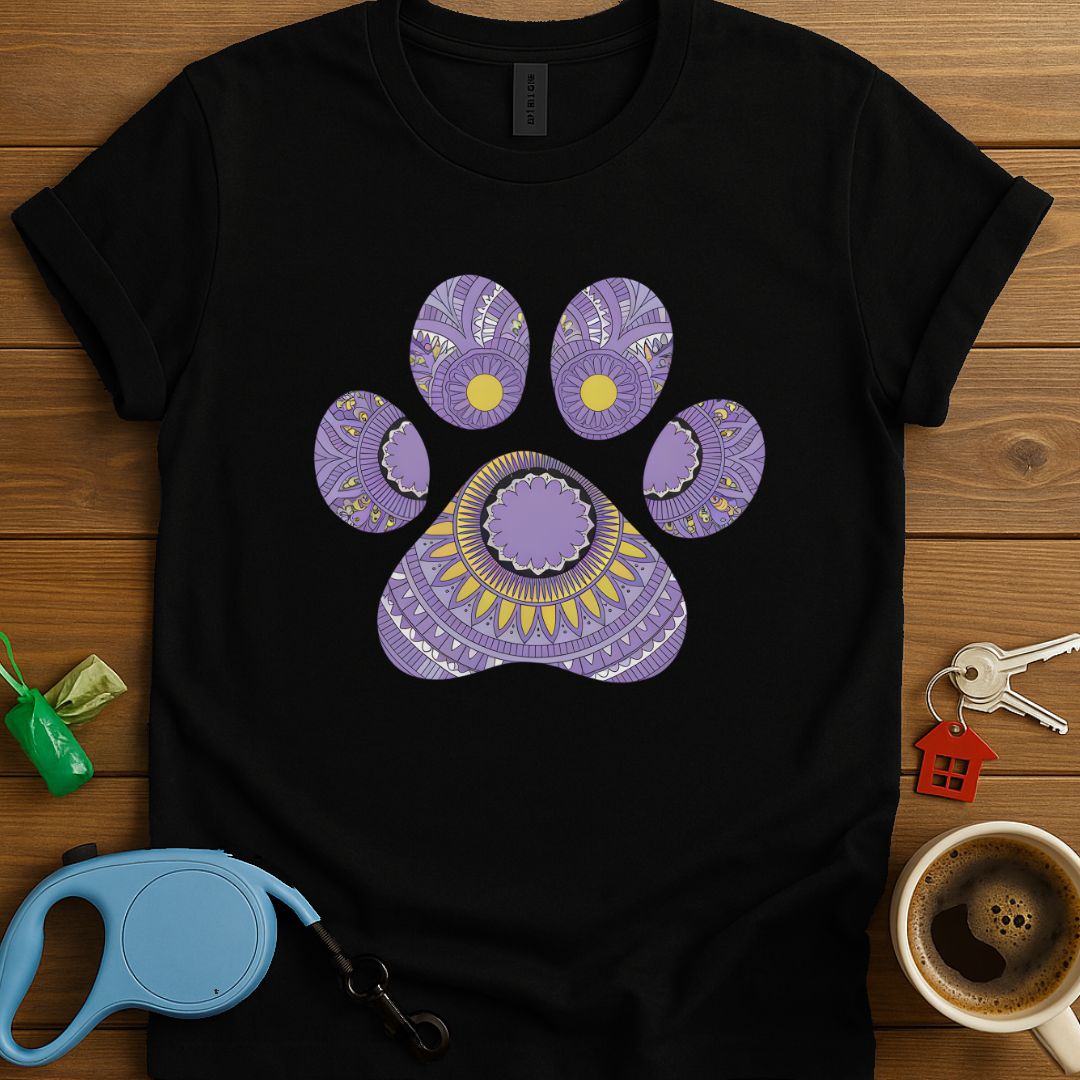 Henna Style Purple Paw Print T-Shirt