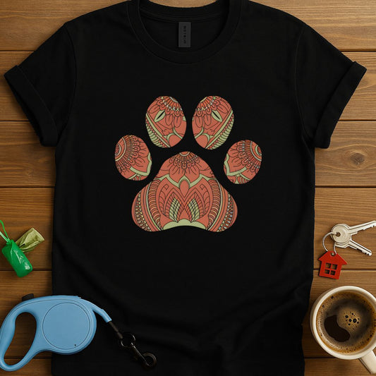 Henna Style Red Paw Print T-Shirt
