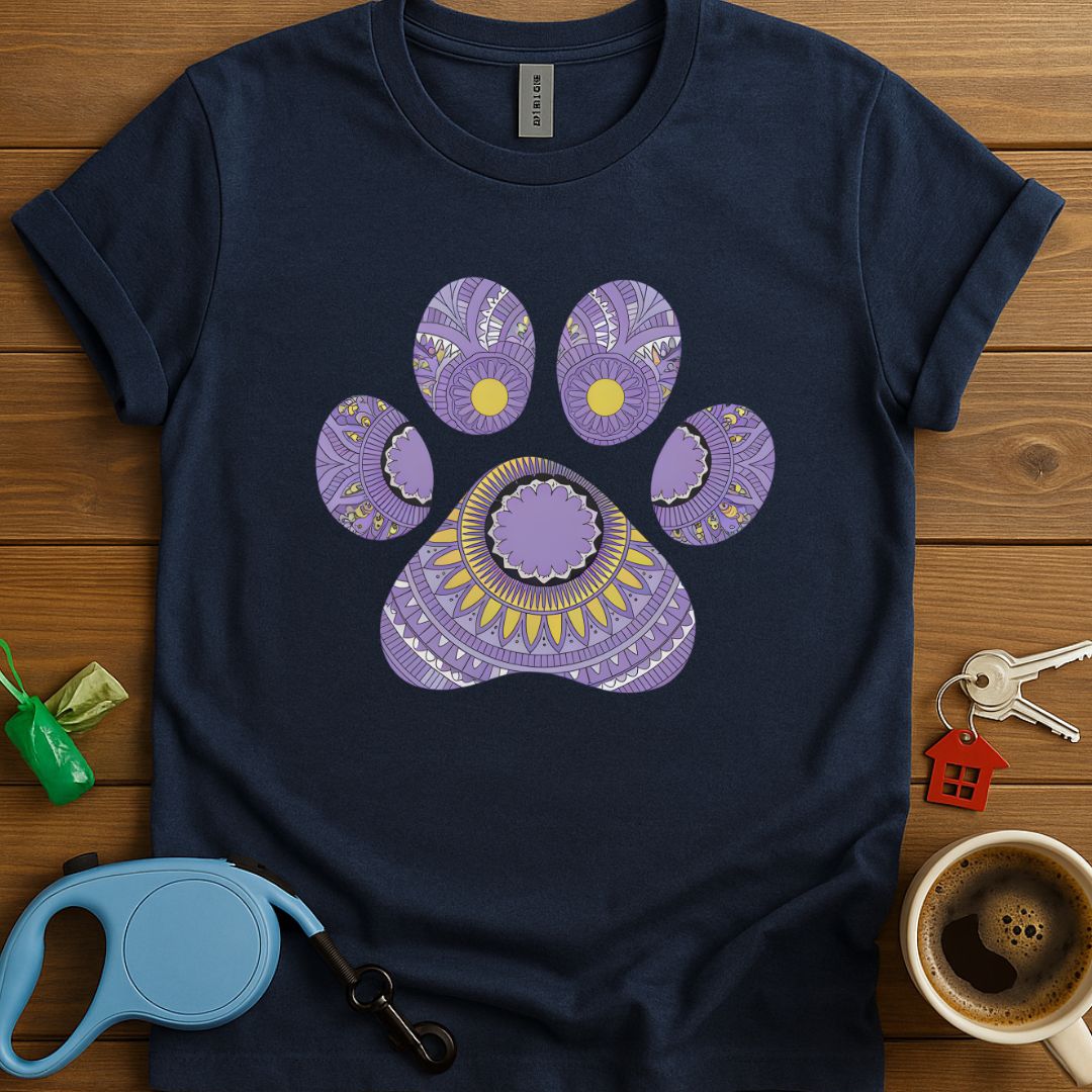 Henna Style Purple Paw Print T-Shirt