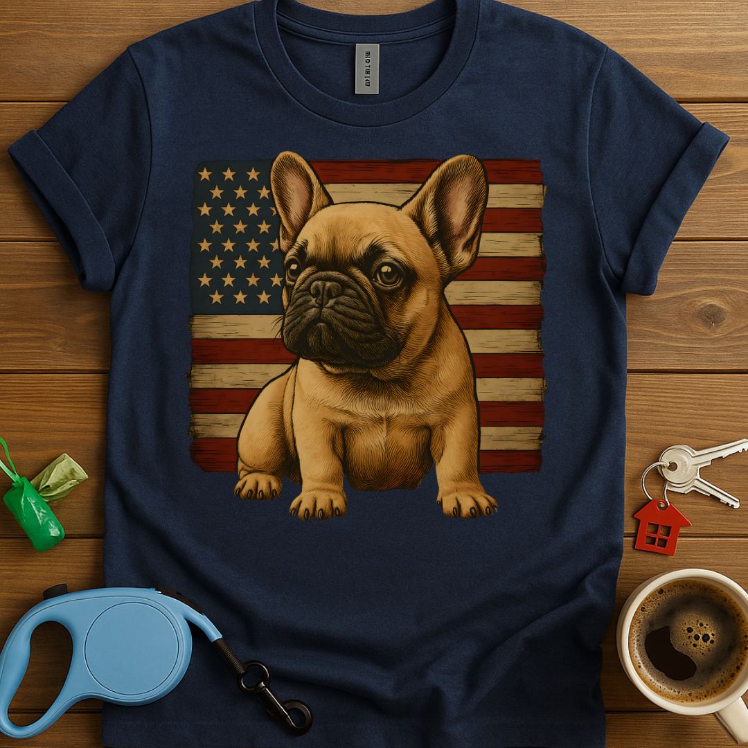 Fawn French Bulldog Usa Flag T-Shirt