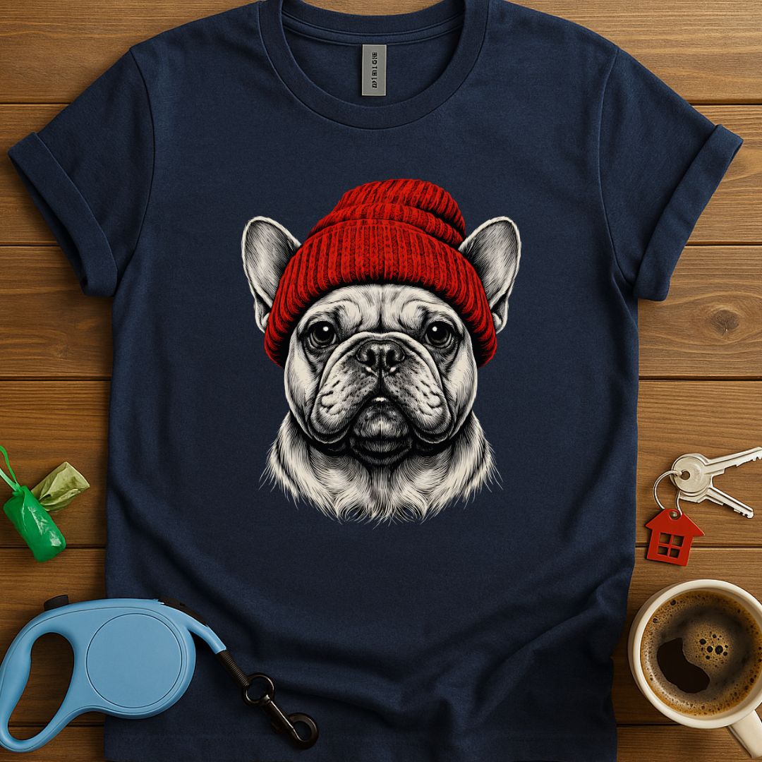 Red Beanie Frenchie T-Shirt