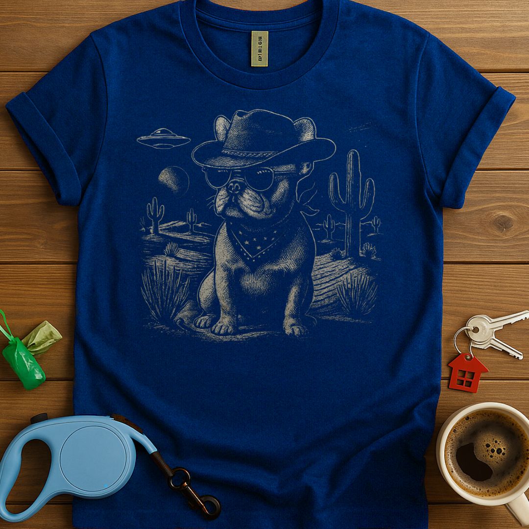 Cowboy Frenchie Under Alien Skies T-Shirt