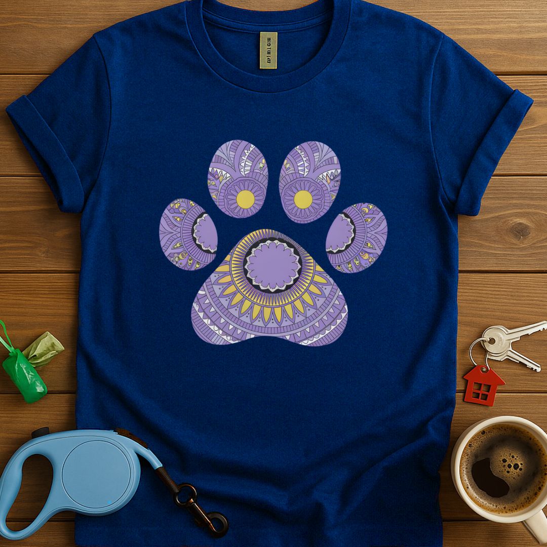 Henna Style Purple Paw Print T-Shirt