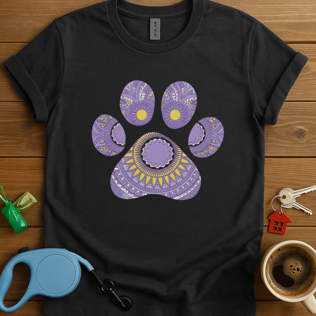 Henna Style Purple Paw Print T-Shirt
