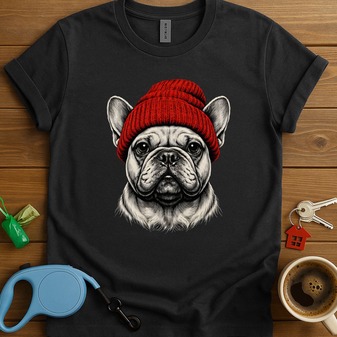 Red Beanie Frenchie T-Shirt