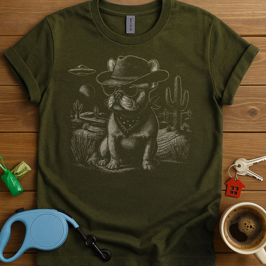 Cowboy Frenchie Under Alien Skies T-Shirt