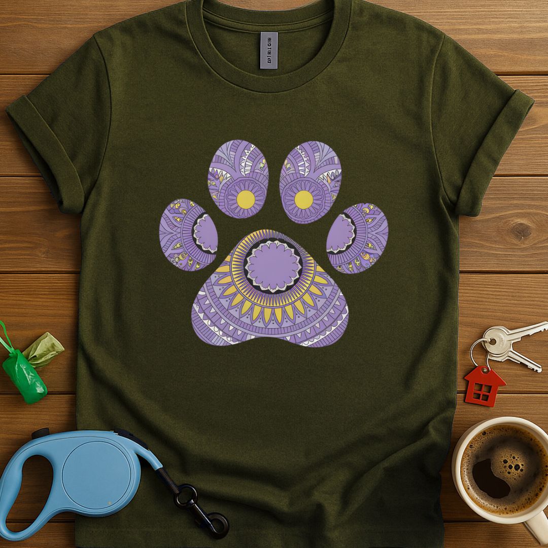 Henna Style Purple Paw Print T-Shirt