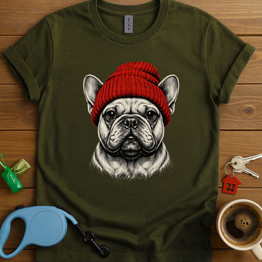 Red Beanie Frenchie T-Shirt